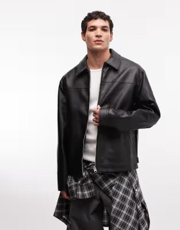 エイソス メンズ アウター ジャケット・ブルゾン レザー フェイクレザー ASOS DESIGN faux leather harrington jacket Black ブラック