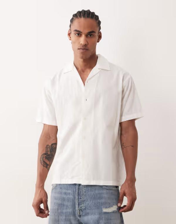 ジャック アンド ジョーンズ メンズ トップス シャツ リネン Jack & Joneshort sleeve linen blend shirt White ホワイト