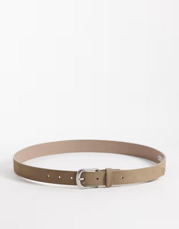 エイソス メンズ アクセサリー ベルト スエード ASOS DESIGN smart faux suede single stud belt with roundedge brushed silver buckle BEIGE ベージュ