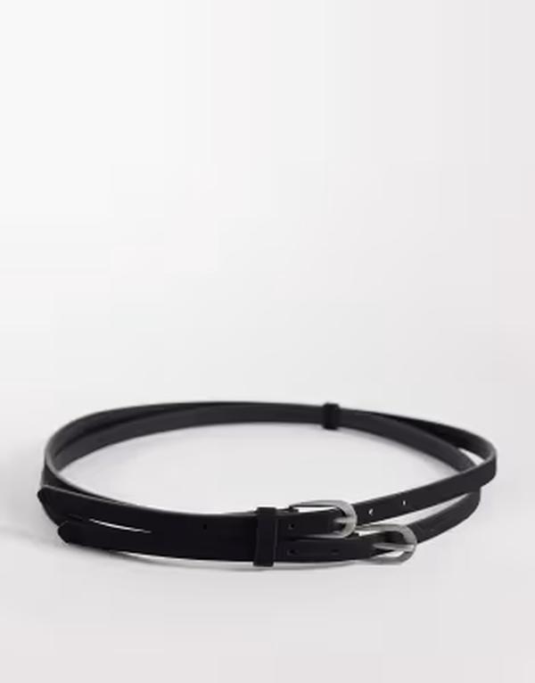 エイソス メンズ 付属品 胴締め スエードクロス ASOS DESIGN faux suede double strap skinny belt Black 黒いこと