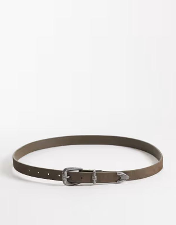 エイソス メンズ 付属品 胴締め ASOS DESIGN cowhide hair belt with silver-tone western buckle BROWN 赤銅色