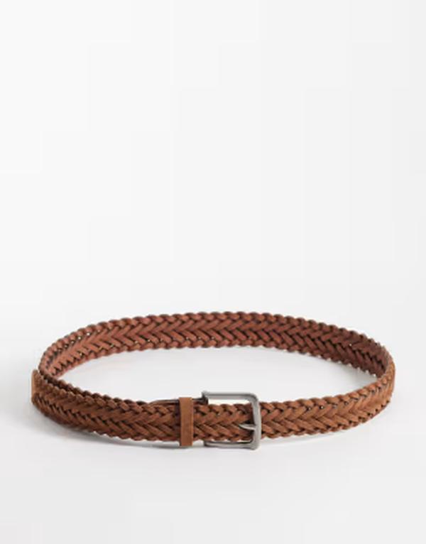 エイソス メンズ アクセサリー ベルト スエード ASOS DESIGN real suede braided belt with silver buckle in tan タン