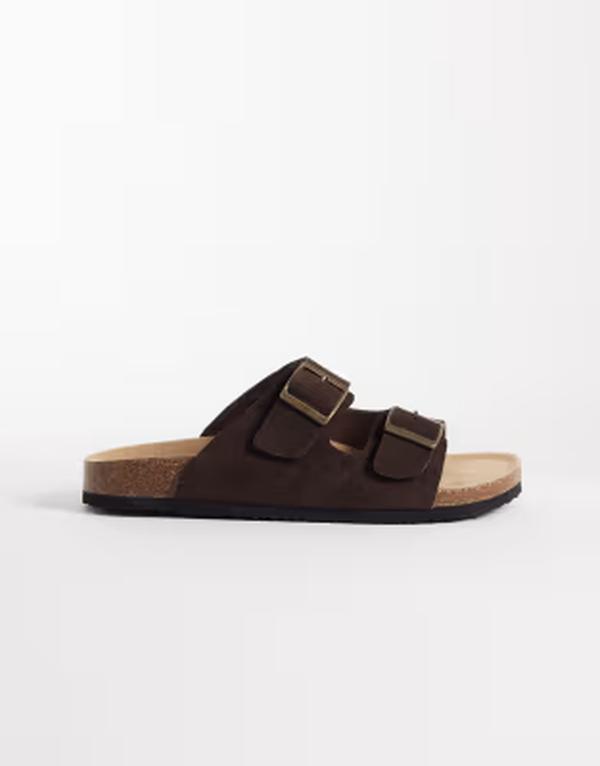 エイソス メンズ シューズ サンダル スエード ASOS DESIGN two strap sandals with cork sole bonded suede Chocolate チョコレート