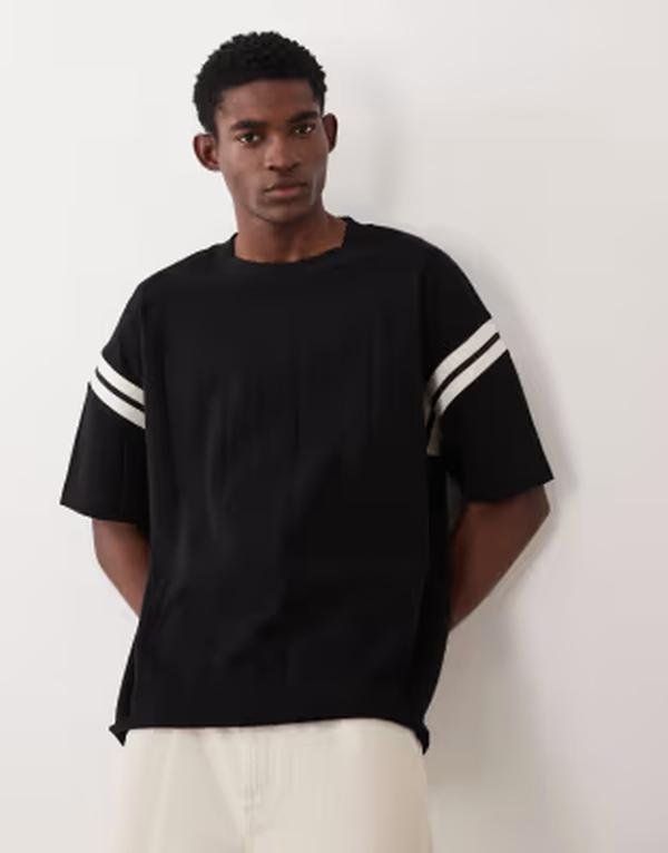 エイソス メンズ トップス Tシャツ コントラスト ASOS DESIGN boxy oversized wide rib T-shirt with contrast panel Black ブラック
