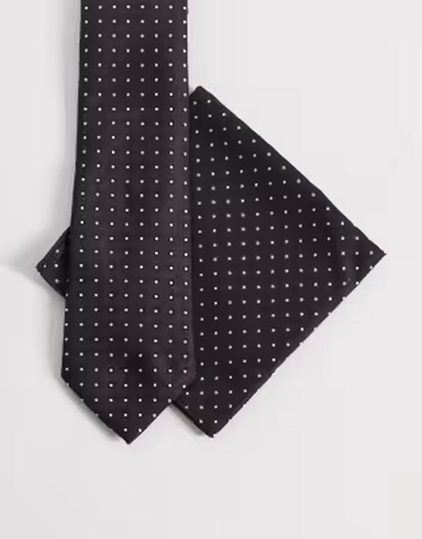 エイソス メンズ アクセサリー ネクタイ ドット柄 ドット ASOS DESIGN polka dot necktie and pocket square BROWN ブラウン｜ReVida 店