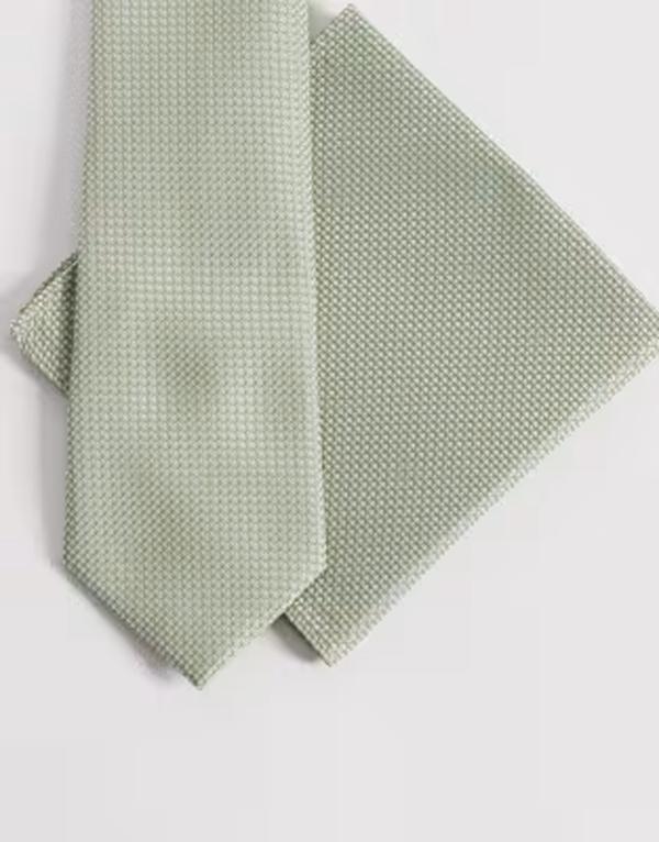 エイソス メンズ アクセサリー ネクタイ ASOS DESIGN textured necktie and pocket square in sage GREEN グリーン