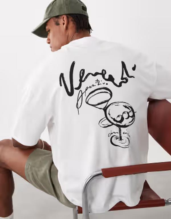 エイソス メンズ トップス Tシャツ グラフィック ASOS DESIGN oversized t-shirt with martini graphic WHITE ホワイト