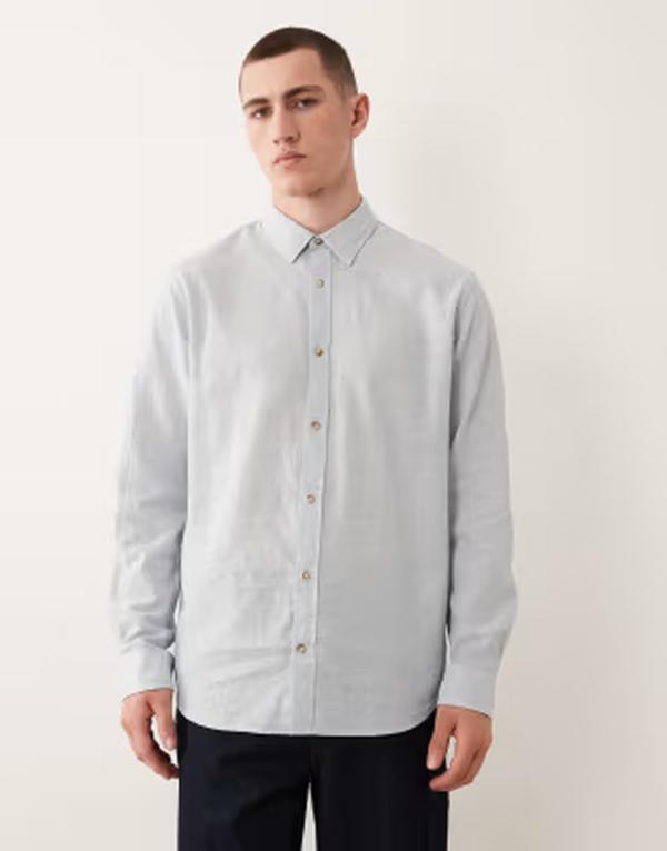 ジャック アンド ジョーンズ メンズ トップス シャツ リネン Jack & Jones linen blend long sleeve shirt in light Celestial Blue ブルー