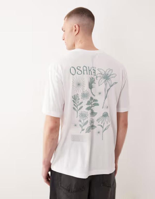 オンリーアンドサンズ メンズ トップス Tシャツ オーバーサイズフィット プリント ONLY & SONS oversized fit-shirt with botanical back print Bright White ホワイト
