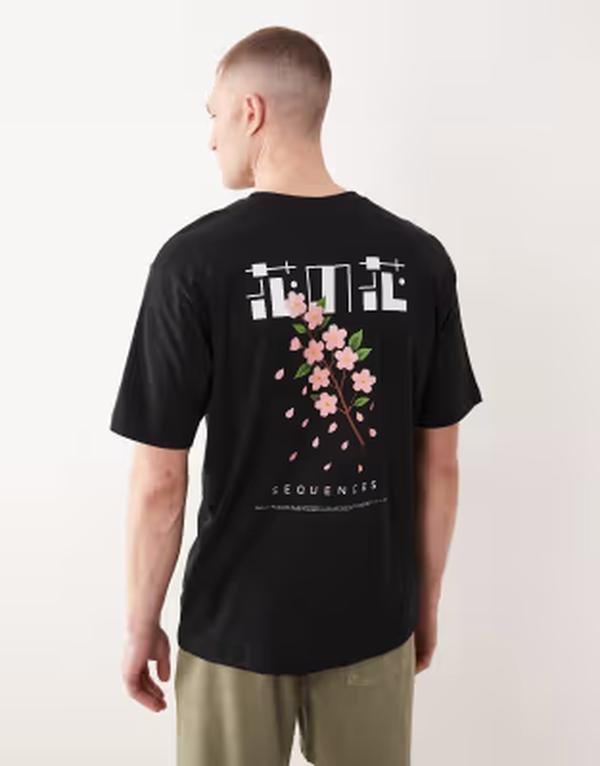 オンリーアンドサンズ メンズ トップス Tシャツ オーバーサイズフィット プリント ONLY \u0026 SONS oversized fit-shirt with blossom back print Black ブラック