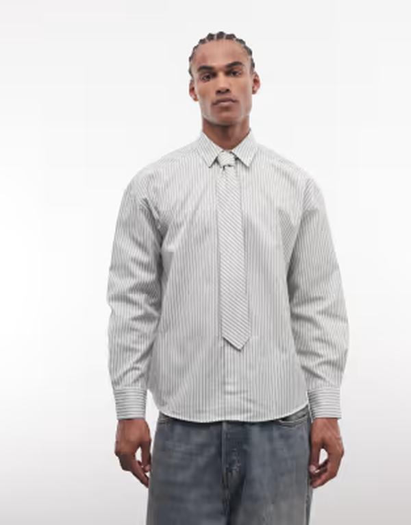 リクレイム ヴィンテージ メンズ トップス シャツ Reclaimed Vintage oversized shirt with tie pinstripe Multi Pinstripe マルチカラー