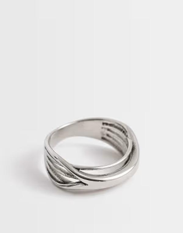 エイソス メンズ 佩び物 輪っか プルオーバー ASOS DESIGN waterproof stainlessteel molten interwoven twisted ring SILVER しろがね色