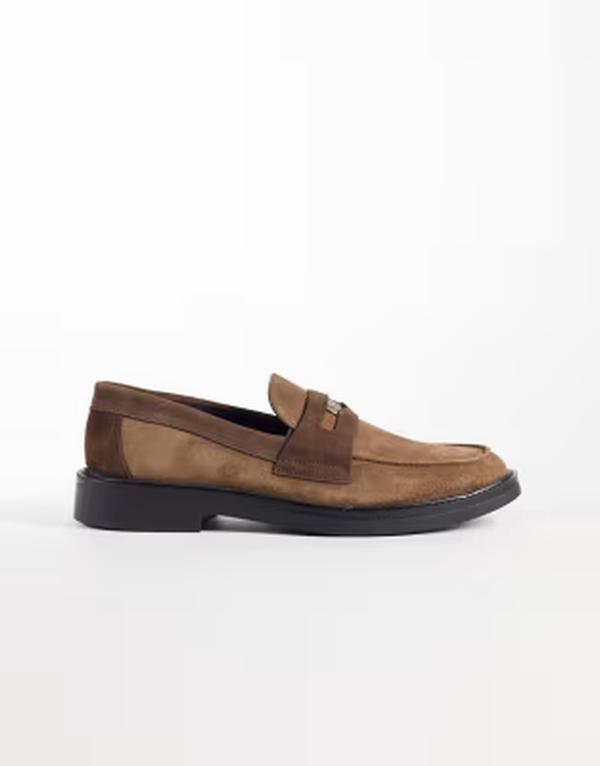 ノーク メンズ シューズ スリッポン・ローファー スエード NOAK made In Portugal penny loafers with coin detail in mole suede Brown two tone ブラウン