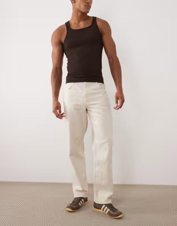 エイソス メンズ ボトムス カジュアルパンツ ASOS DESIGN straight pants in ecru herringboneCRU エクリュ