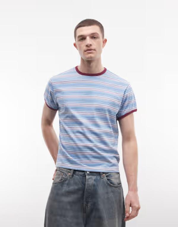 リクレイム ヴィンテージ メンズ トップス Tシャツ Reclaimed Vintage fitted ringer T-shirt stripe Blue stripe ブルー