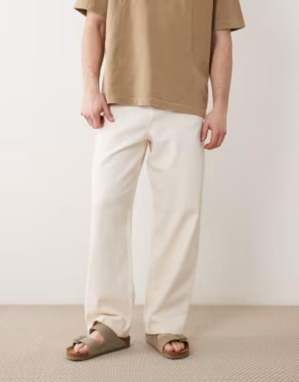 エイソス メンズ ボトムス カジュアルパンツ ASOS DESIGN loose straight pants in ecru エクリュ