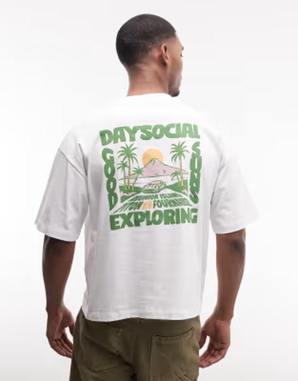 エイソス メンズ トップス Tシャツ グラフィック ASOS DESIGN boxy oversized t-shirt with scenic graphic WHITE ホワイト
