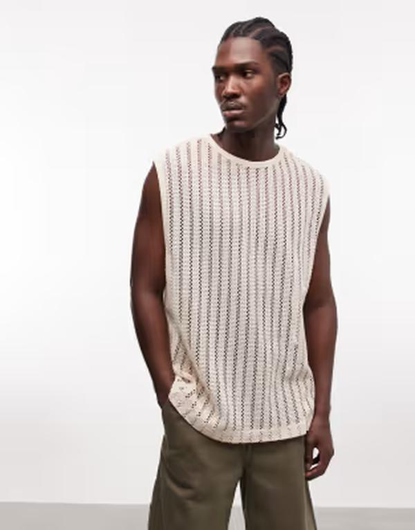 エイソス メンズ トップス ベスト リブ ニット ASOS DESIGN oversized tank with knit ribbed texture BEIGE ベージュ 9,346円