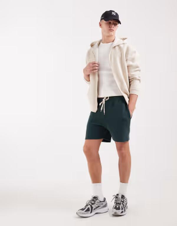 エイソス メンズ ボトムス ハーフパンツ・ショーツ ショートパンツ ASOS DESIGN oversized bubble herringbone shorts in dark GREEN グリーン