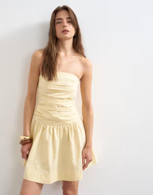 とっ始め販売店 レディース トップス 衣装 ギャザー ミニ ストラップレス Topshop ruched strapless mini dress インチ buttermilk