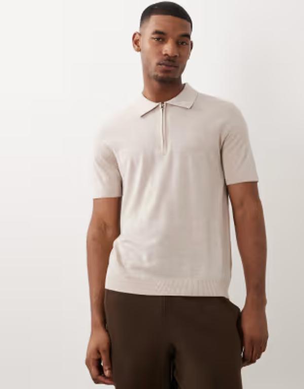 セレクティッド メンズ トップス ポロシャツ ハーフジップ ウール ニット Selected 100% wool half zip knit poloatmeal オートミール