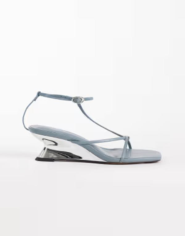 エイソス レディース シューズ サンダル ミニ ASOS DESIGN Hightide minimal strappy electroplated wedge sandals インチ dusty blue 青み
