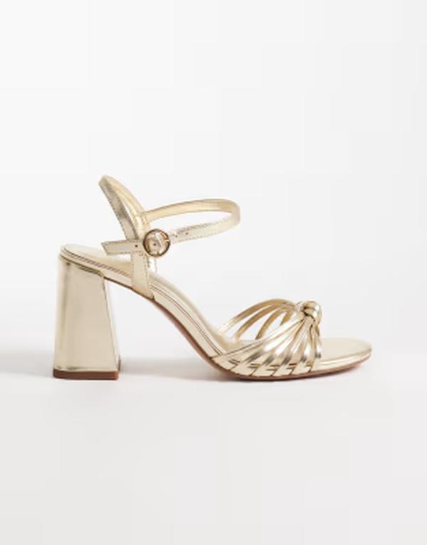 エイソス レディース シューズ サンダル ヒール ASOS DESIGN Wide Fit Heron knotted block mid heel sandals GOLD ゴールド