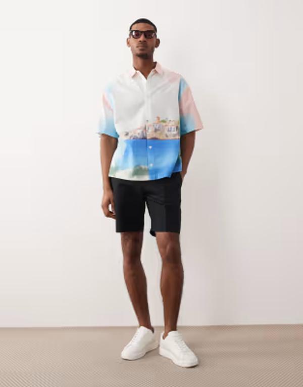 エイソス メンズ ボトムス ハーフパンツ・ショーツ ショートパンツ リネン ASOS DESIGN smart linen-rich regular shorts Black ブラック