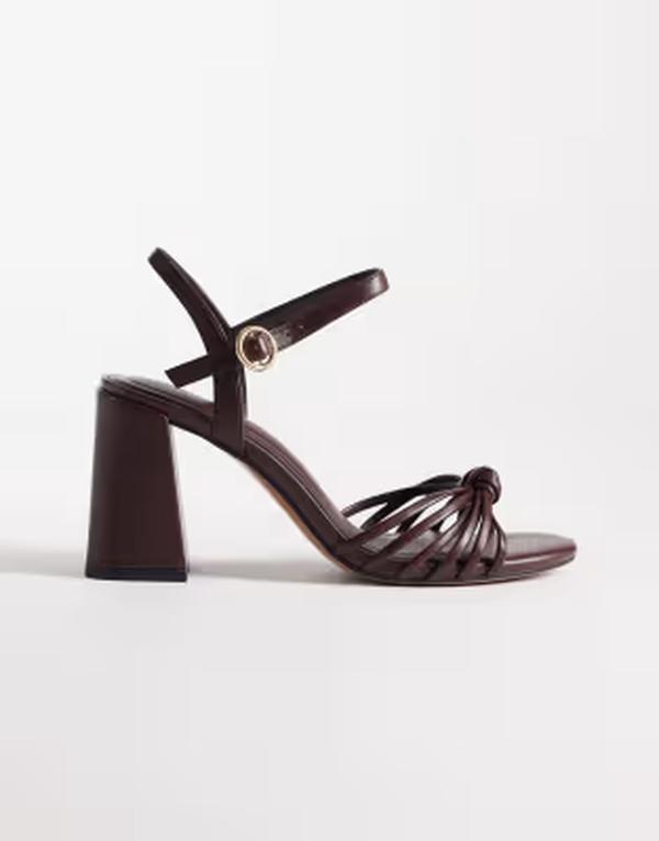エイソス レディース シューズ サンダル ヒール ASOS DESIGN Heron knotted mid block heel sandals in chocolate Choc チョコレート