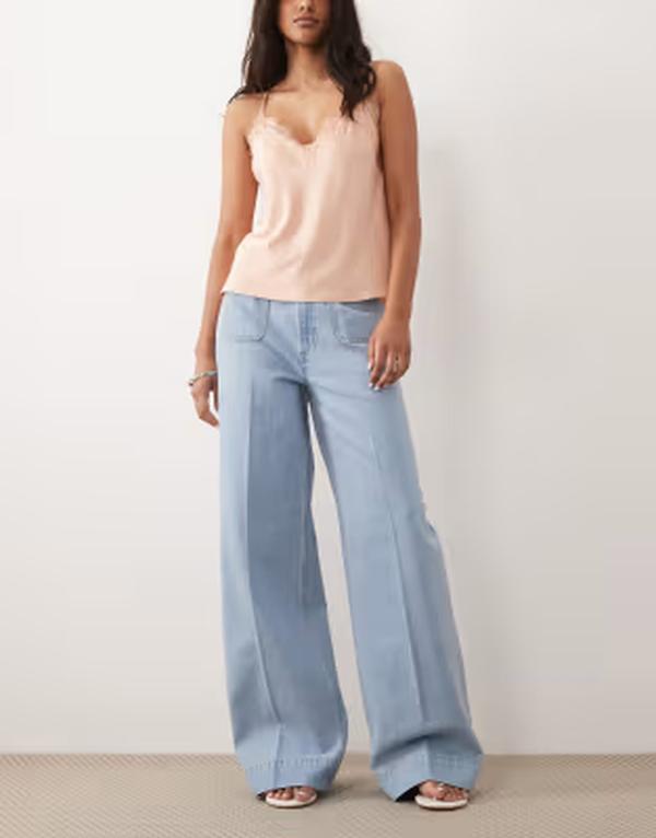 エイソス レディース ボトムス デニムパンツ ワイドレッグ ハイウエスト ジーンズ ASOS DESIGN high waist wide leg jeans with front pockets in lightwash LIGHT WASH 17,005円