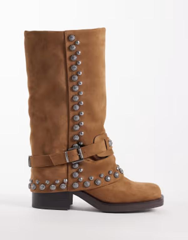 エイソス レディース シューズ ブーツ・レインブーツ ASOS DESIGN Cami studded fold over boots インチ sand 沙子
