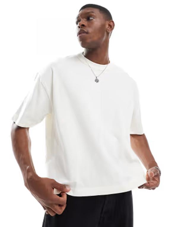 エイソス メンズ トップス Tシャツ レギュラーフィット ASOS DESIGN heavyweight boxy oversized regular fit-shirt in cream Coconut milk クリーム