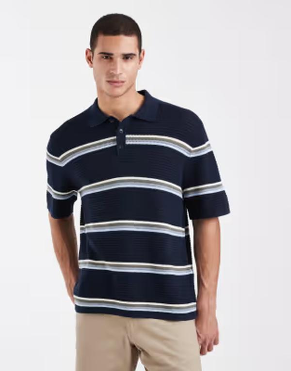 ジャック アンド ジョーンズ メンズ トップス ポロシャツ Jack & Jones crochet polo shirt stripesky captain ネイビー