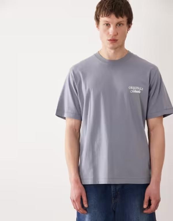 ジャック アンド ジョーンズ メンズ トップス Tシャツ プリント Jack & Jones Originalstudio back print-shirt in washed Tradewinds グレー