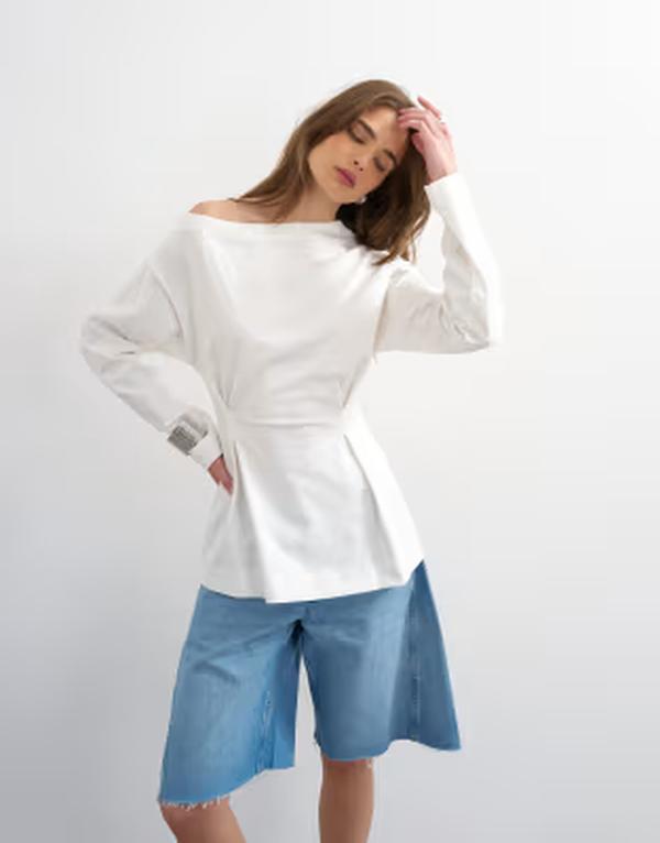 とっ始め販売店 レディース トップス ティーシャツ Topshop cinched off-the-shoulder top WHITE 白いこと トップス-Tシャツ・カットソー