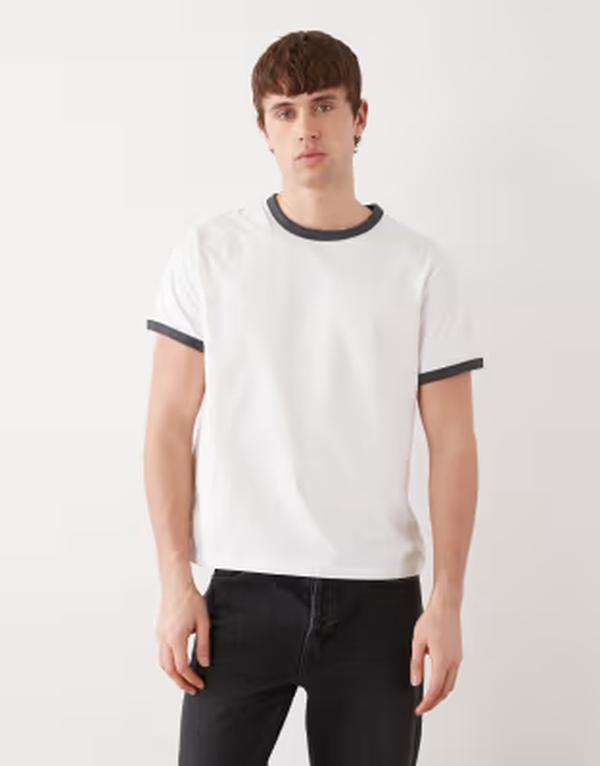 ウィークデイ メンズ トップス Tシャツ Weekday ringer t-shirt with gray ribbing Off white オフホワイト