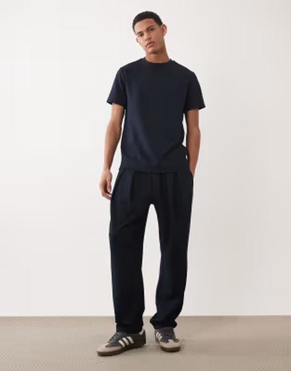 エイソス メンズ ボトムス カジュアルパンツ ストレート スウェットパンツ ASOS DESIGN straight leg jacquard sweatpants NAVY ネイビー