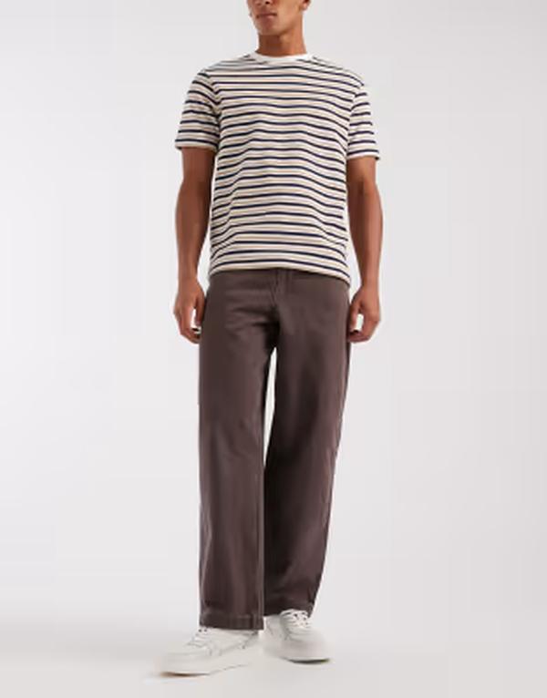 エイソス メンズ ボトムス デニムパンツ ジーンズ ASOS DESIGN loose straight jeans in washed Brown ブラウン