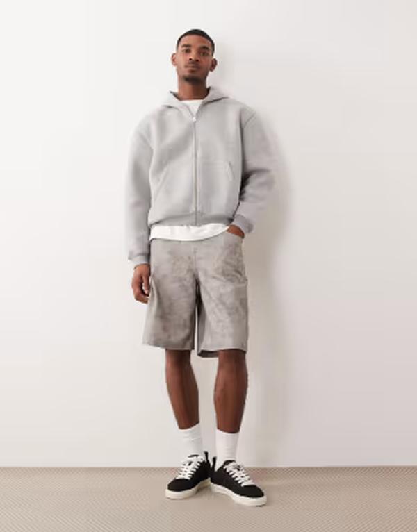 エイソス メンズ ボトムス 二分の一ズボン下・さる股引き 刷り上げる ASOS DESIGN longer length jorts インチ fuzzy print Fuzzy print