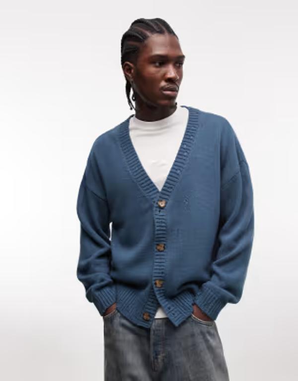 コルージョン メンズ アウター ニット・セーター カーディガン COLLUSION distressed oversized cardigan BLUE ブルー 19,980円