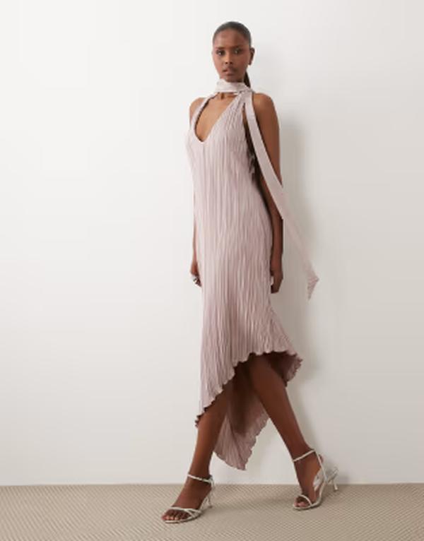 エイソス レディース トップス 衣装 非対称 ASOS DESIGN plisscarf asymmetric hem dress インチ mink ミンクのコート