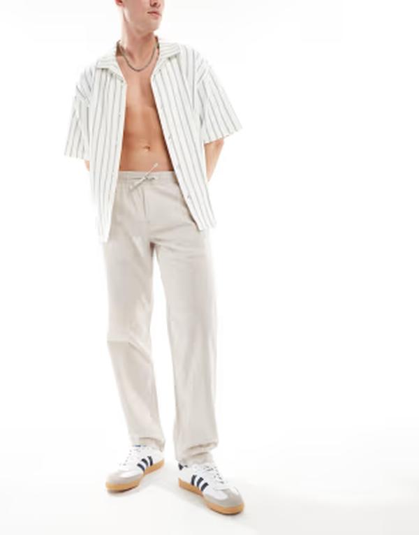ジャック アンド ジョーンズ メンズ ボトムス カジュアルパンツ リネン Jack & Jones drawstring linen mix pants Crockery ベージュ