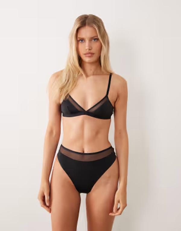 エイソス レディース アンダーウェア ブラジャー メッシュ ASOS DESIGN Ella microfiber triangle bra with mesh detailing Black ブラック