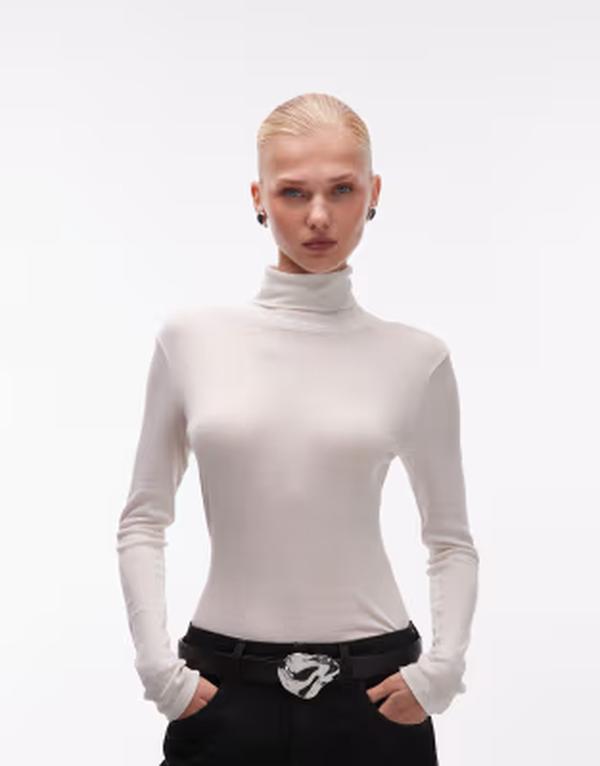 エイソス レディース トップス シャツ タートルネック シアー ASOS DESIGN sheer turtle neck longline top in cream クリーム