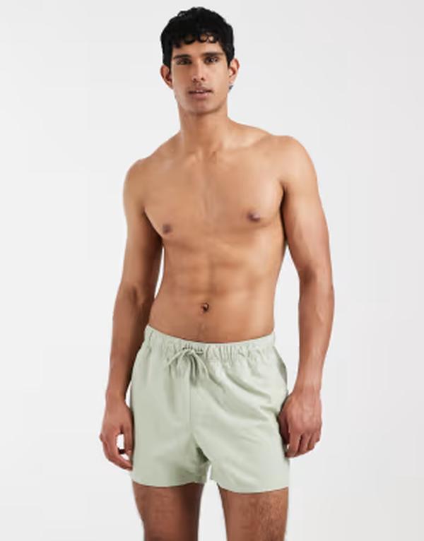 エイソス メンズ 水泳着 二分の一ズボン下・さる股引き 遊撃手ズボン下 ASOS DESIGN short length swim shorts インチ sage GREEN 緑であること