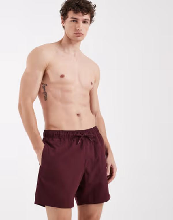 エイソス メンズ 水泳着 二分の一ズボン下・さる股引き 遊撃手ズボン下 ASOS DESIGN swim shorts インチ mid length Burgundy バーガンディ