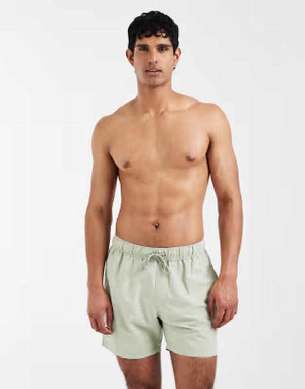 エイソス メンズ 水泳着 二分の一ズボン下・さる股引き 遊撃手ズボン下 ASOS DESIGN mid length swim shorts インチ sage GREEN 緑であること
