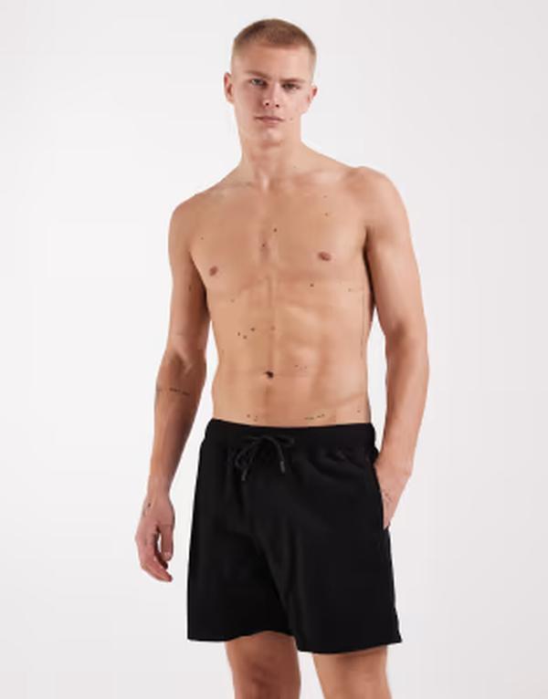 エイソス メンズ 水泳着 二分の一ズボン下・さる股引き 遊撃手ズボン下 ASOS DESIGN swim shorts インチ mid length Black 黒いこと