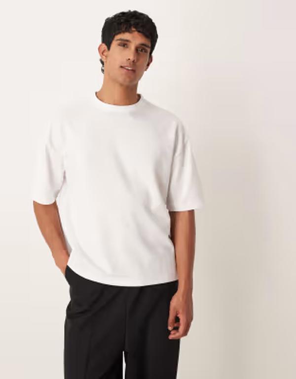 エイソス メンズ トップス Tシャツ コットン ASOS DESIGN breatheMAX heavyweight boxy oversized T-shirt cotton blend WHITE ホワイト