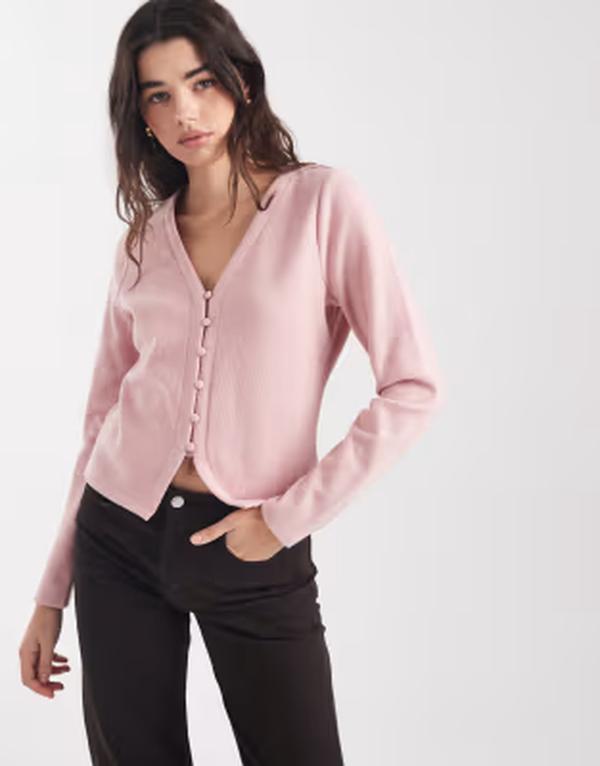 スリードベア レディース アウター カーディガン ニット Threadbare knit button up cardigan PINK ピンク
